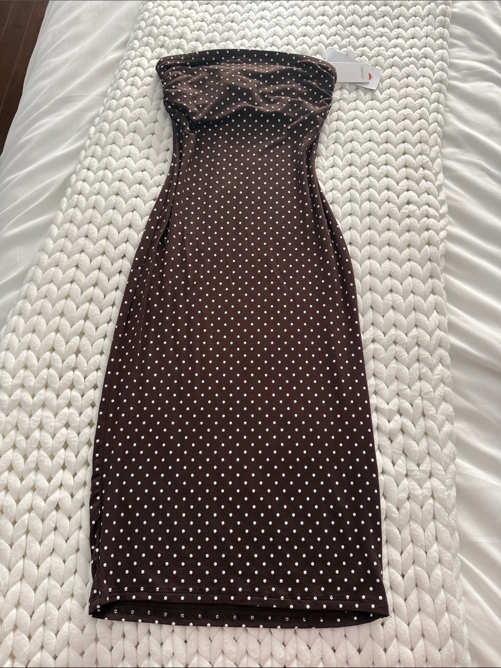 Strapless Brown Polka Dot Bodycon Dress